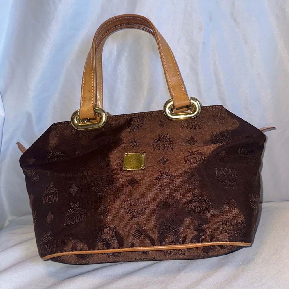MCM Mini Visetos Nylon x leather Brown Monogram tote Hand Bag